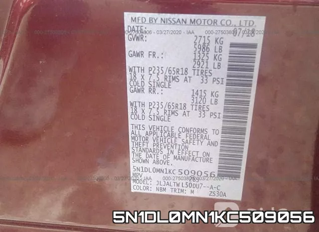 5N1DL0MN1KC509056 фото 10