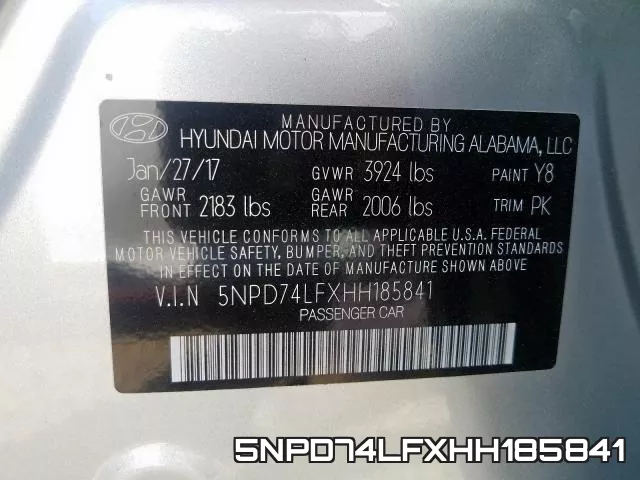 5NPD74LFXHH185841 фото 2
