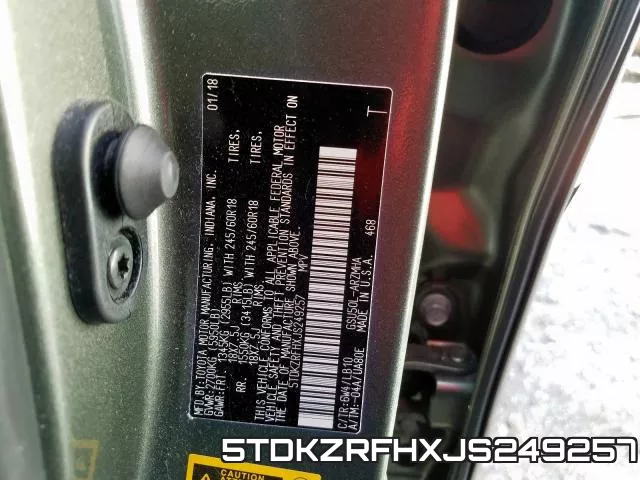 5TDKZRFHXJS249257 фото 2