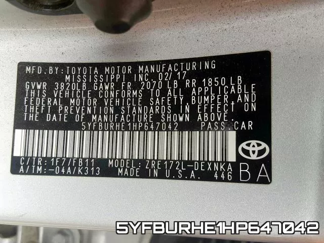 5YFBURHE1HP647042 фото 2
