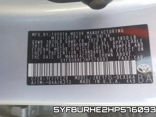 5YFBURHE2HP576093 фото 2