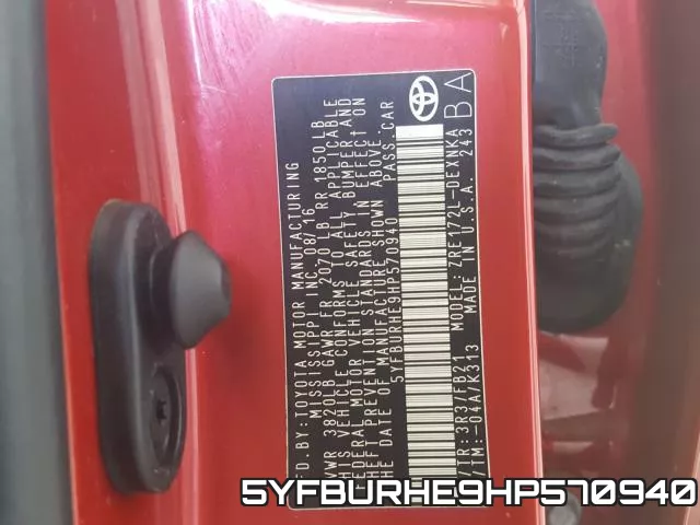 5YFBURHE9HP570940 фото 2