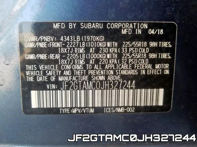 JF2GTAMC0JH327244 фото 2