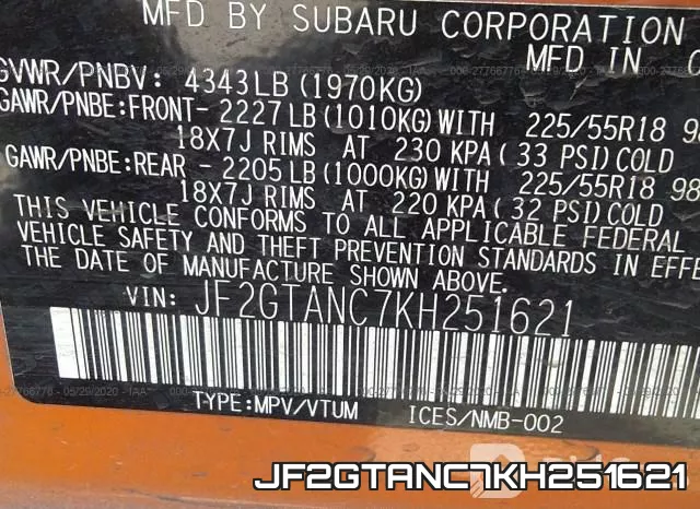 JF2GTANC7KH251621 фото 10