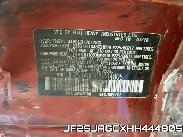 JF2SJAGCXHH444805 фото 2
