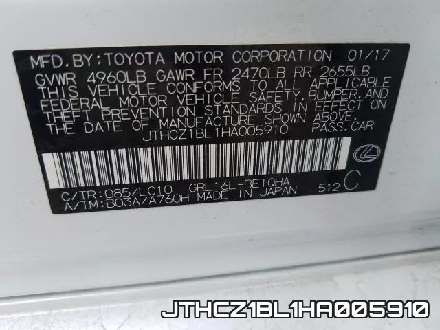 JTHCZ1BL1HA005910 фото 2