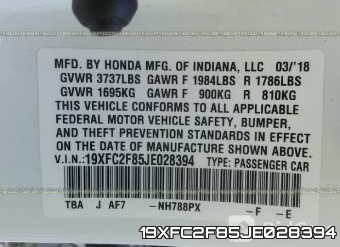 19XFC2F85JE028394 фото 10