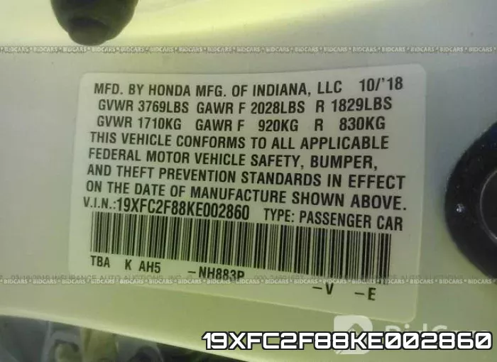 19XFC2F88KE002860 фото 9