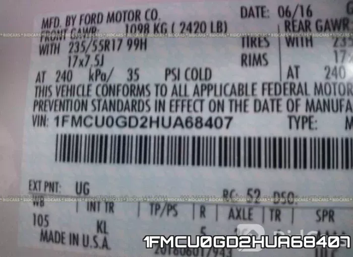1FMCU0GD2HUA68407 фото 10