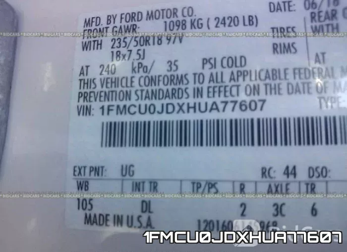 1FMCU0JDXHUA77607 фото 10