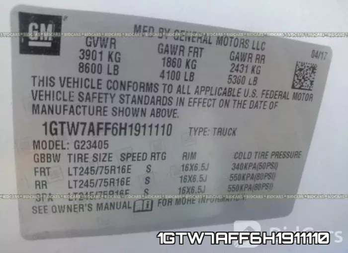 1GTW7AFF6H1911110 фото 10