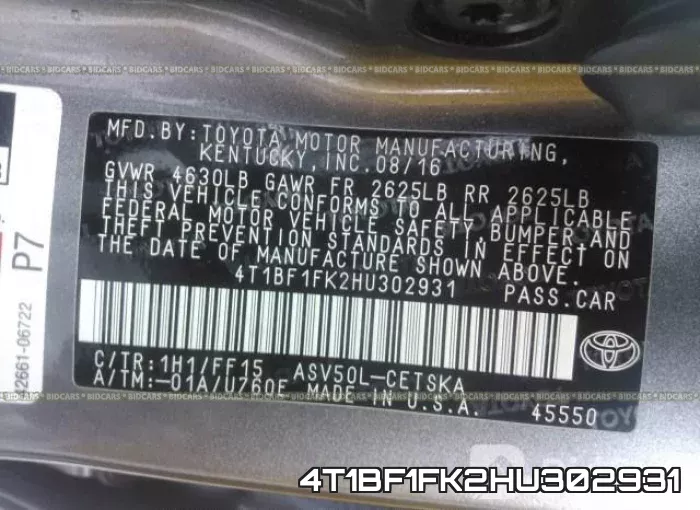 4T1BF1FK2HU302931 фото 10
