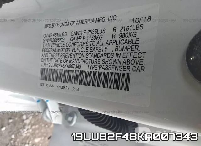 19UUB2F48KA007343 фото 10