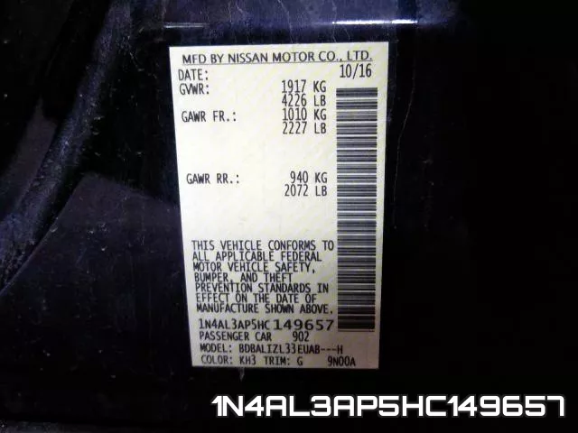 1N4AL3AP5HC149657 фото 2