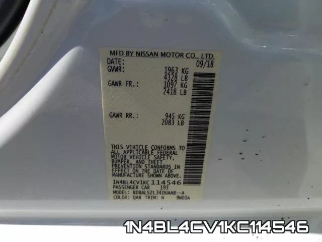 1N4BL4CV1KC114546 фото 2