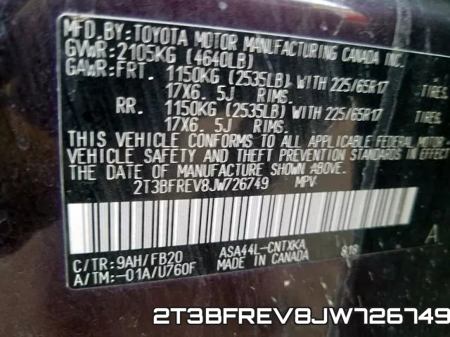 2T3BFREV8JW726749 фото 2