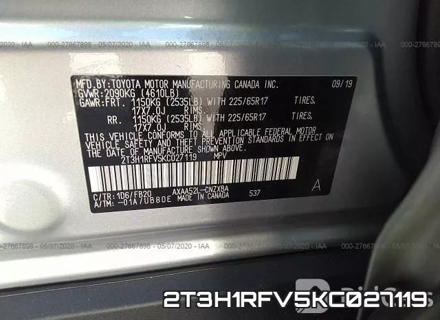 2T3H1RFV5KC027119 фото 10