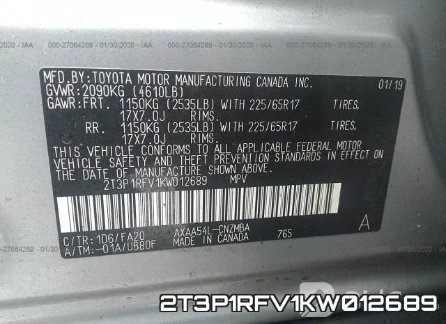 2T3P1RFV1KW012689 фото 10