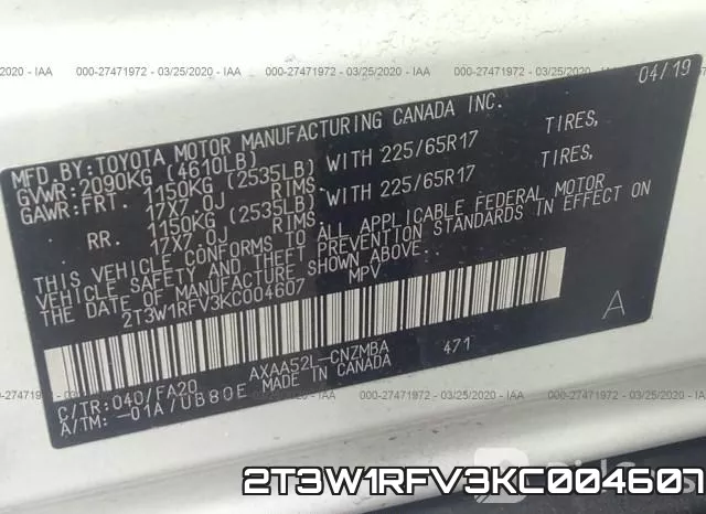2T3W1RFV3KC004607 фото 10