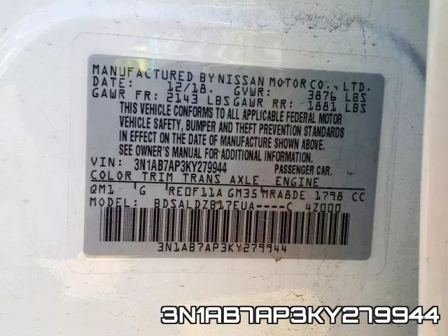 3N1AB7AP3KY279944 фото 2