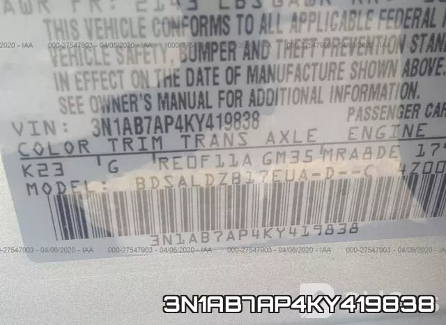 3N1AB7AP4KY419838 фото 10