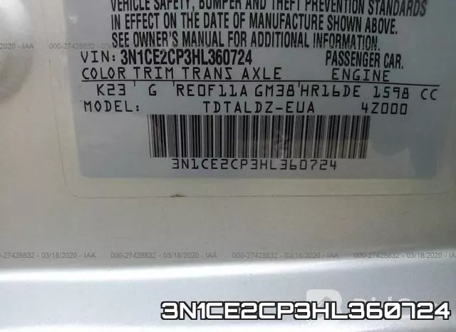 3N1CE2CP3HL360724 фото 10