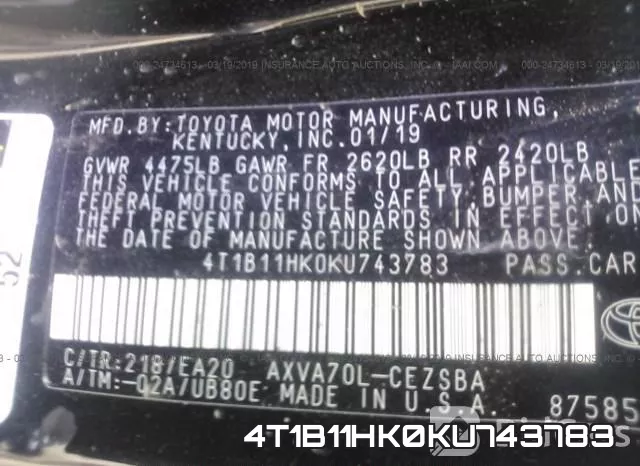4T1B11HK0KU743783 фото 10