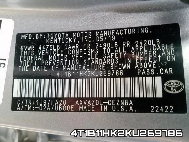 4T1B11HK2KU269786 фото 2