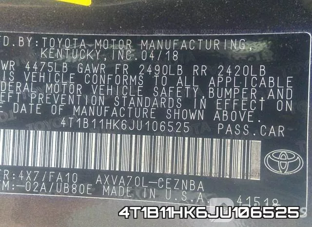 4T1B11HK6JU106525 фото 10