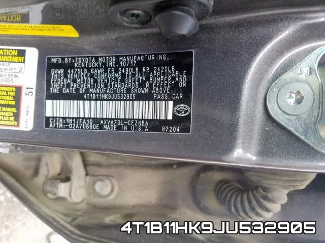 4T1B11HK9JU532905 фото 2