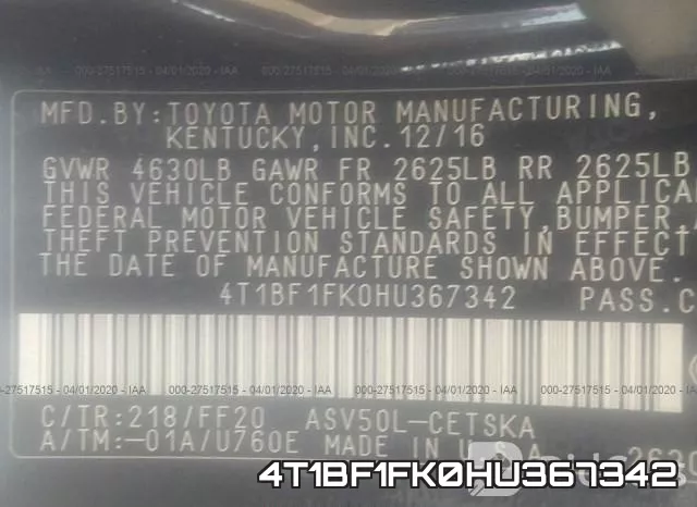 4T1BF1FK0HU367342 фото 10