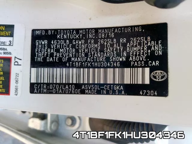 4T1BF1FK1HU304346 фото 2