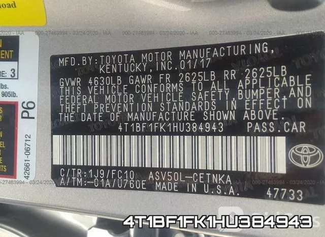 4T1BF1FK1HU384943 фото 10