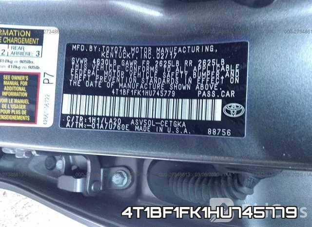 4T1BF1FK1HU745779 фото 10