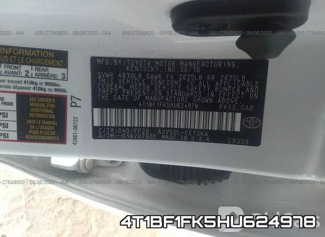 4T1BF1FK5HU624978 фото 9