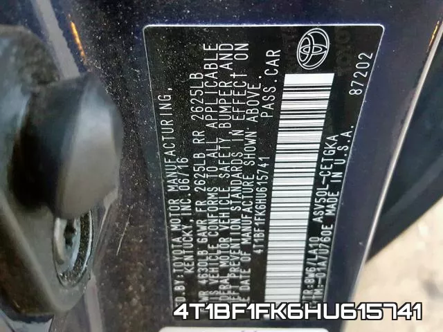 4T1BF1FK6HU615741 фото 2