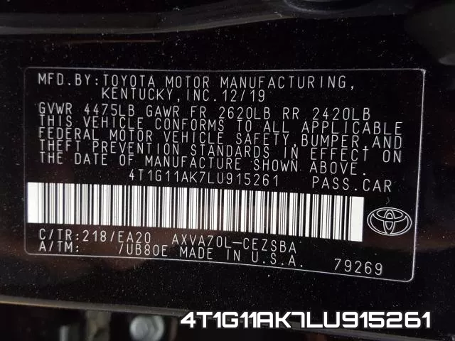 4T1G11AK7LU915261 фото 2