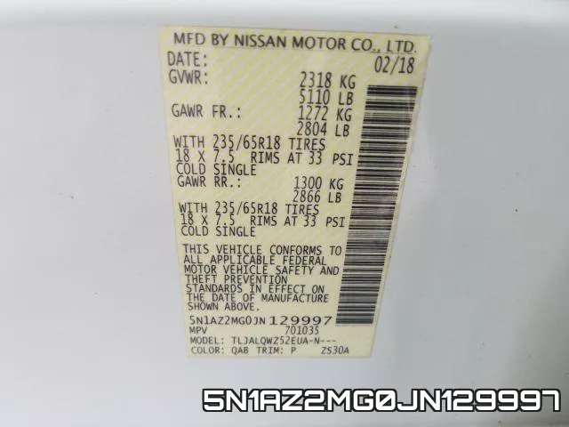 5N1AZ2MG0JN129997 фото 2