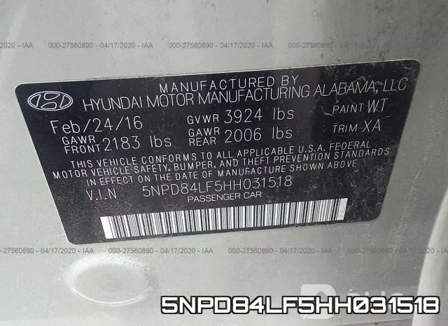 5NPD84LF5HH031518 фото 10