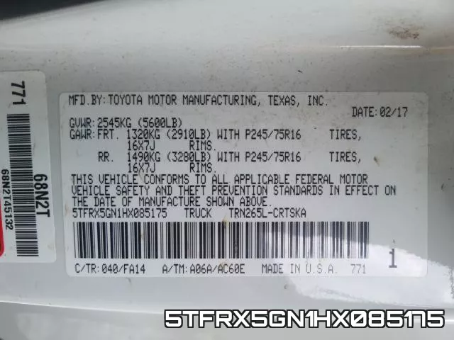 5TFRX5GN1HX085175 фото 2