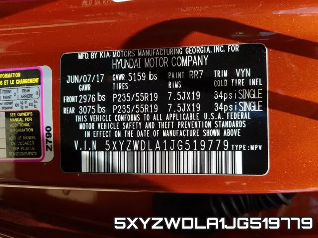 5XYZWDLA1JG519779 фото 2