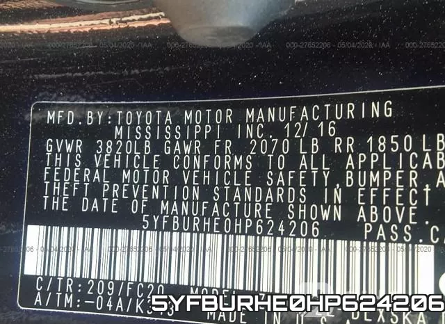5YFBURHE0HP624206 фото 10