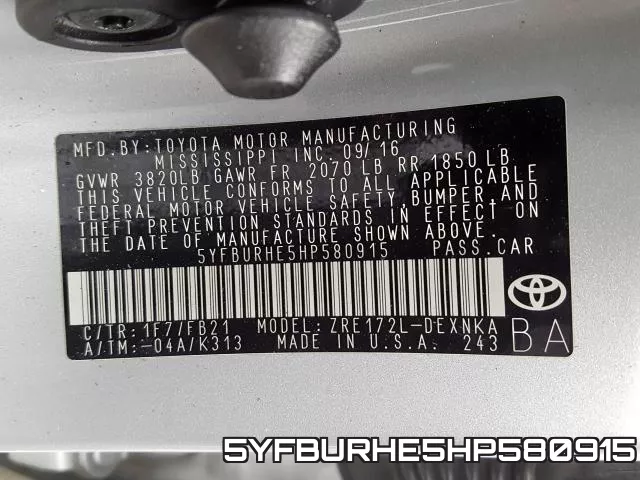 5YFBURHE5HP580915 фото 2