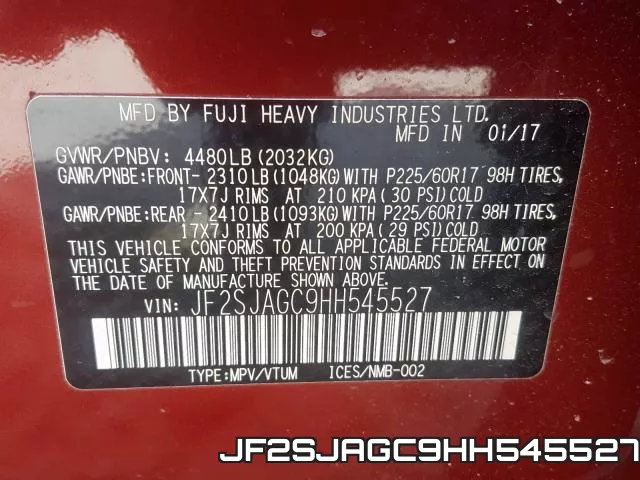 JF2SJAGC9HH545527 фото 2