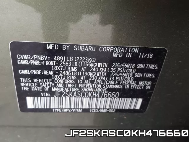 JF2SKASC0KH476660 фото 2