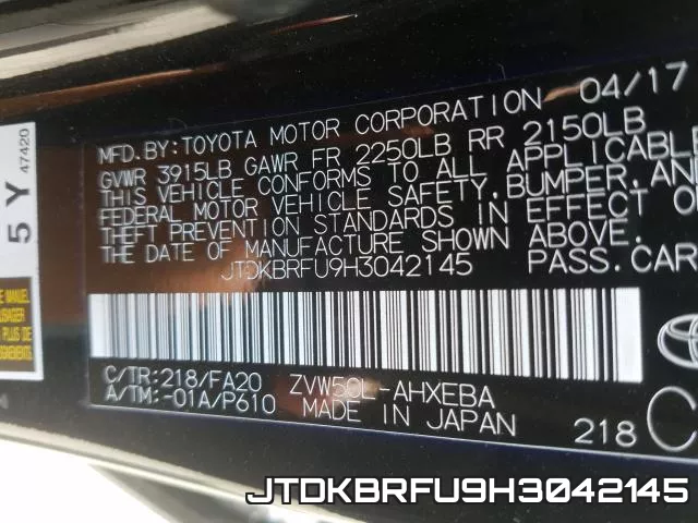 JTDKBRFU9H3042145 фото 2