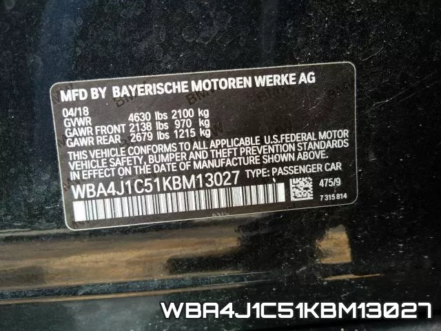 WBA4J1C51KBM13027 фото 2