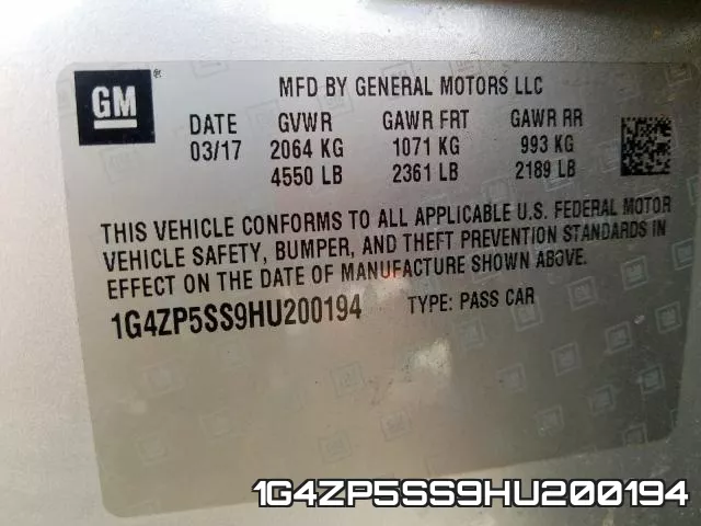 1G4ZP5SS9HU200194 фото 2
