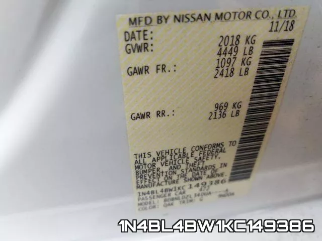 1N4BL4BW1KC149386 фото 2