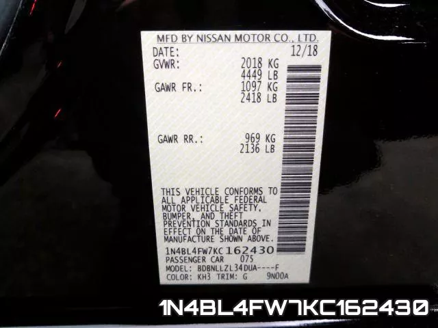 1N4BL4FW7KC162430 фото 2